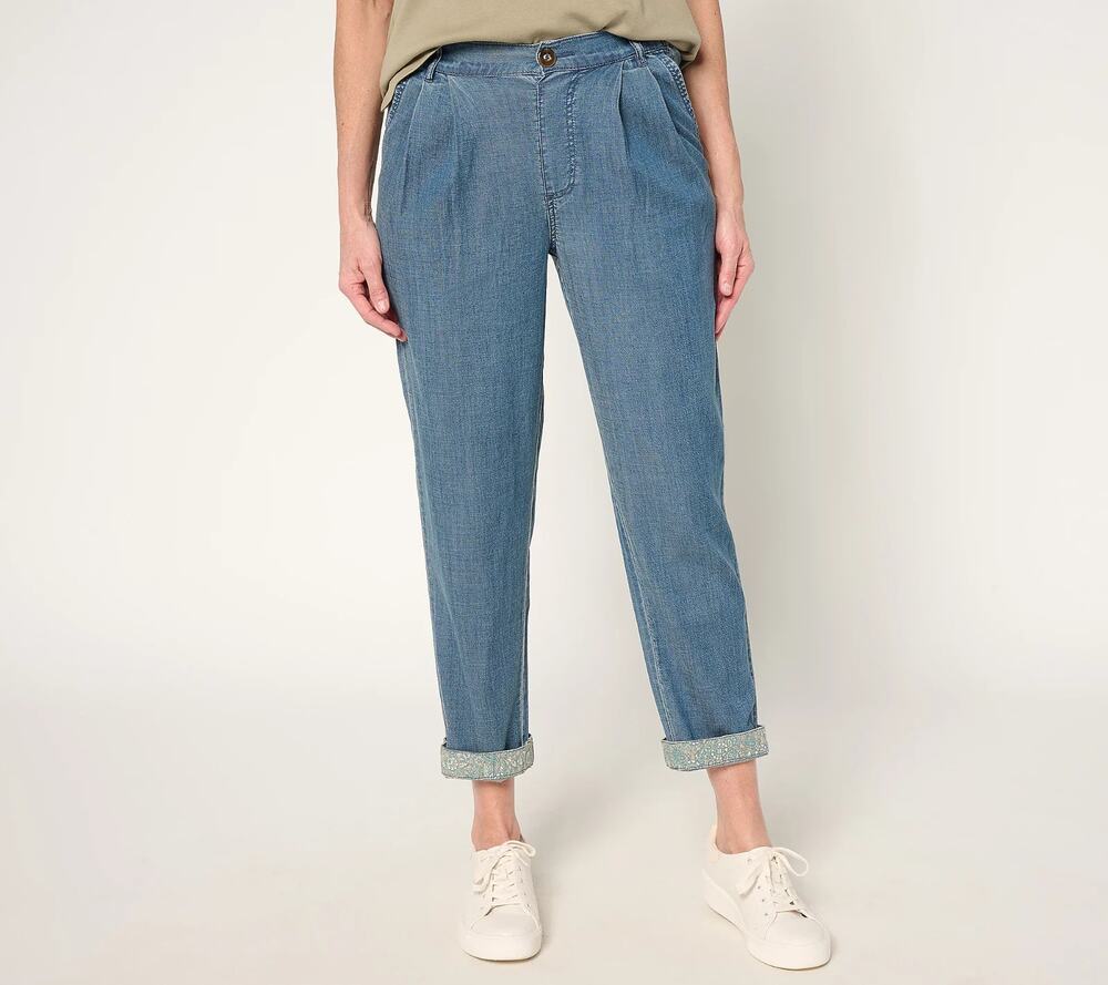 Anybody Pants Womens 2X Tall Blue Drapey Denim Pull On Tapered Ankle Pleated